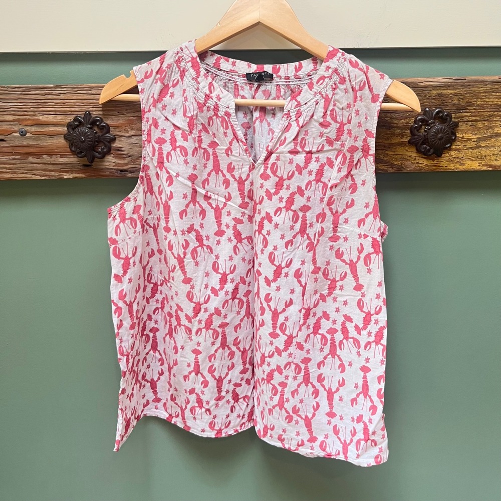Talbots Petite XL Pink Lobster Starfish Print Cotton Sleeveless V-Neck Top